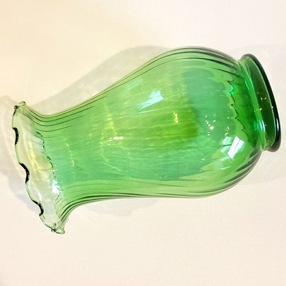 Vintage Anchor Hocking Emerald Green Optic Swirl Vase Holiday Gift - Picture 5 of 7